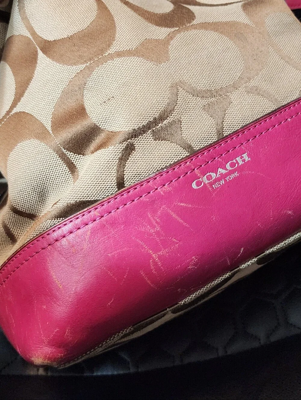 Coach Signature Canvas Shoulder Bag in Brown and Pink